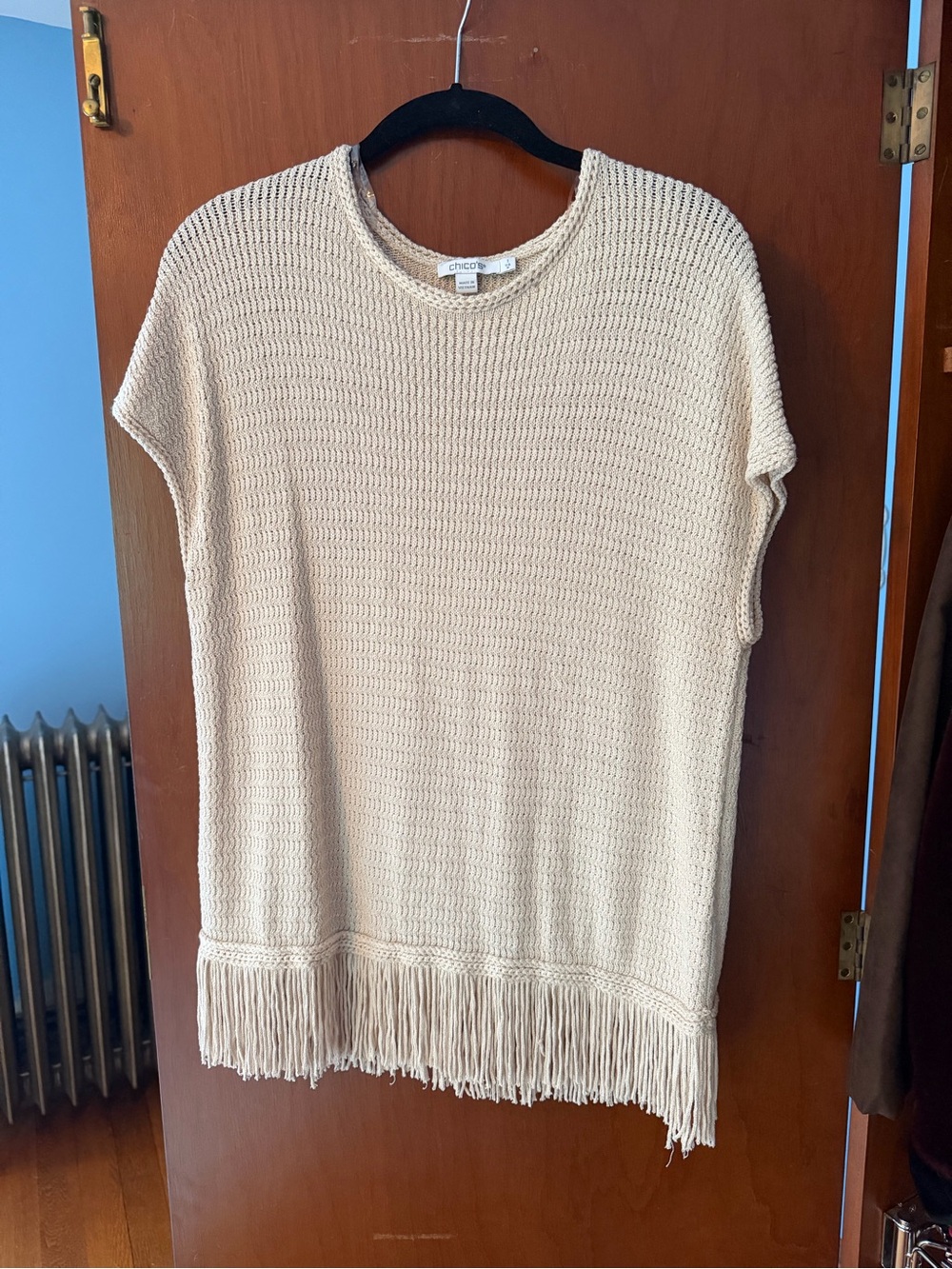 Chico's Cream Crochet Fringe Tunic Sweater